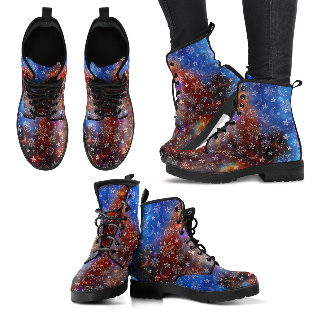 Galaxy Sun Moon Women's Leather Boots