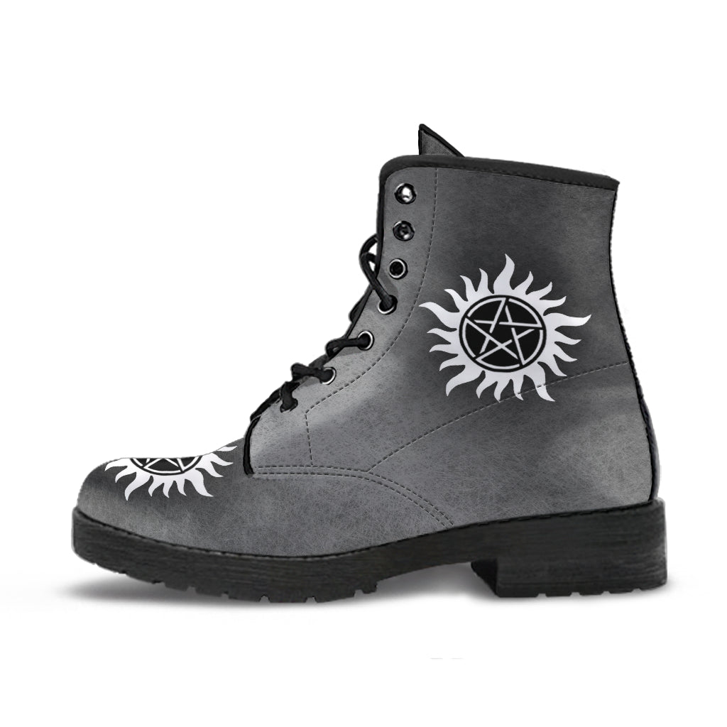 Custom Design Supernatural Shoes, Printed Custom Shoes, Women's Boots, Vegan Leather Combat Boots, Classic Boot, Lace Up Boot , Casual Boots Women