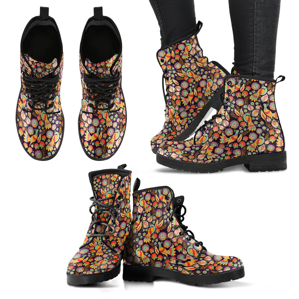 Handcrafted Bird Flower Pattern Boots