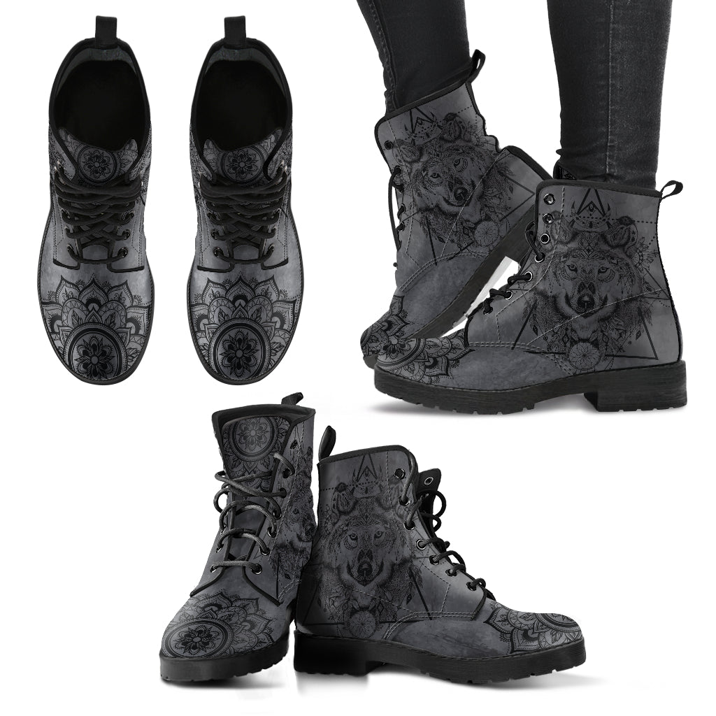 Dark Gray Wolf Handcrafted Boots