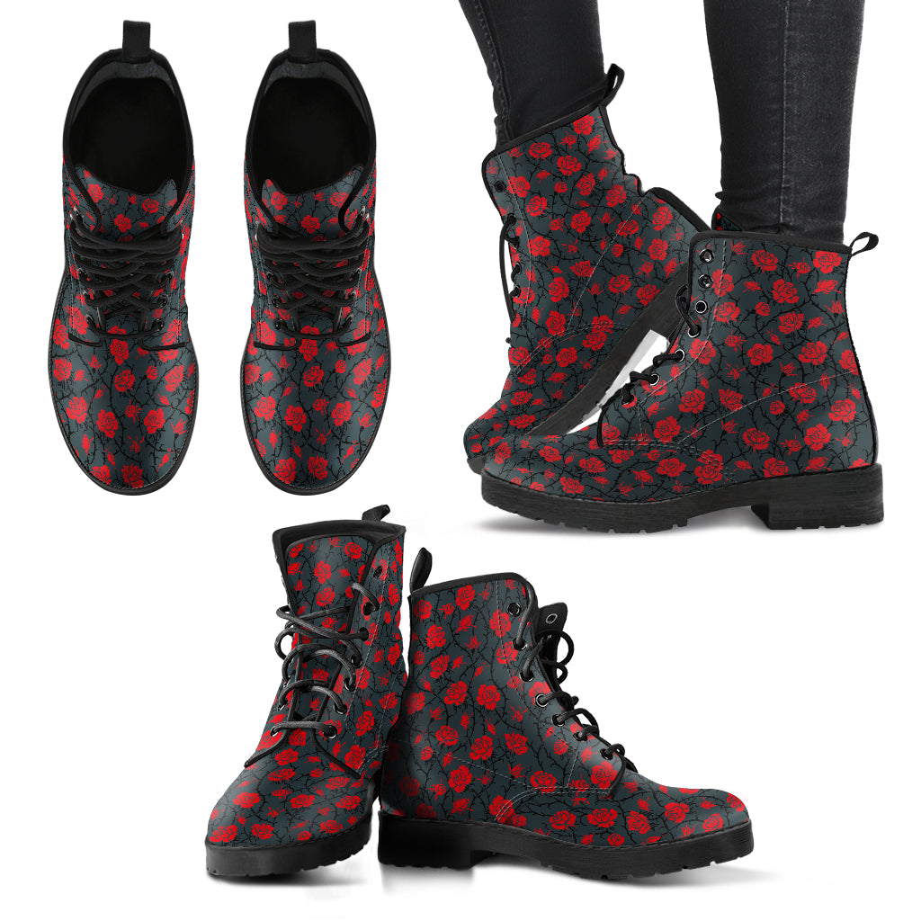 Three Rose Patterns - Women's Leather Boots