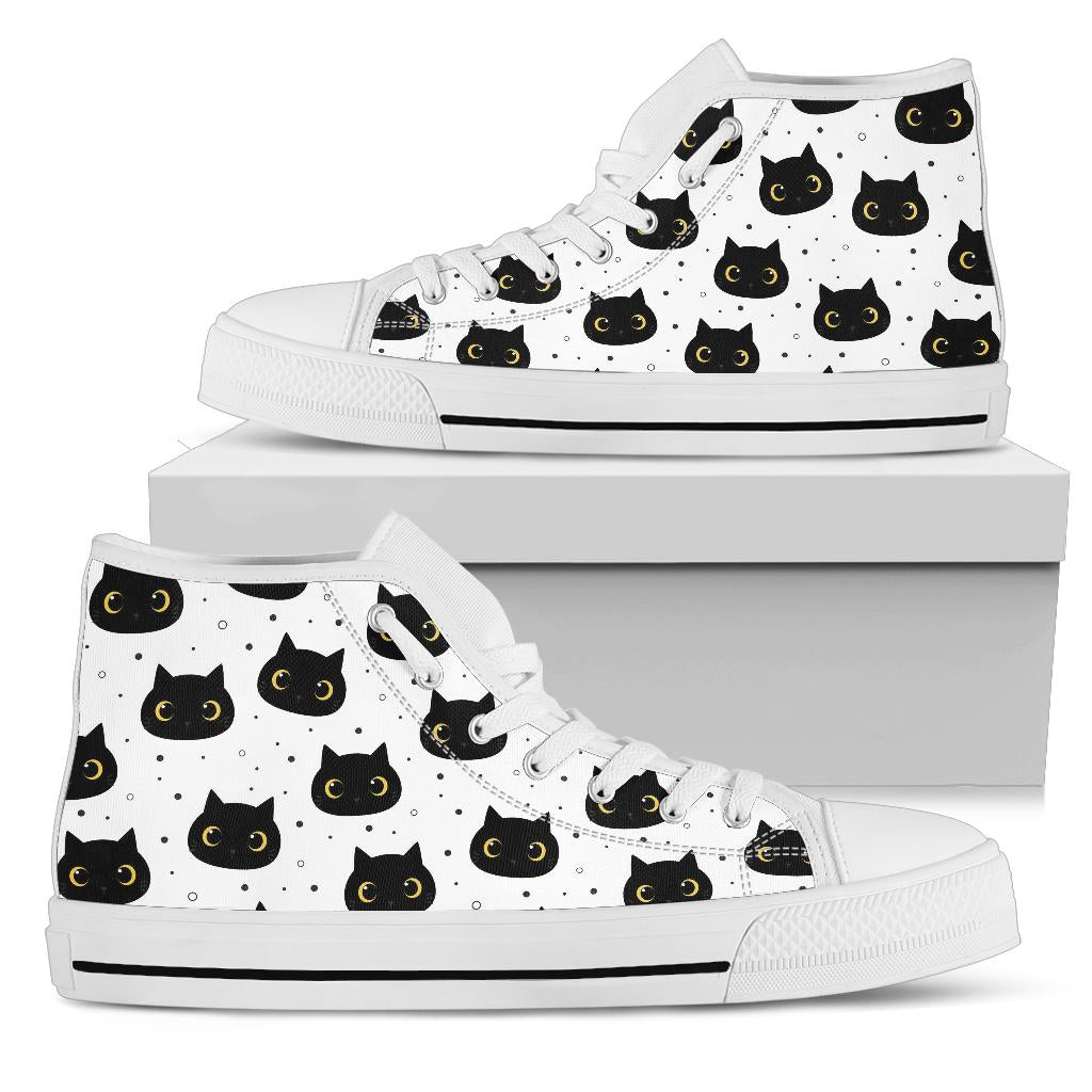 Black Cat Shoes - High Top Sneakers for Women