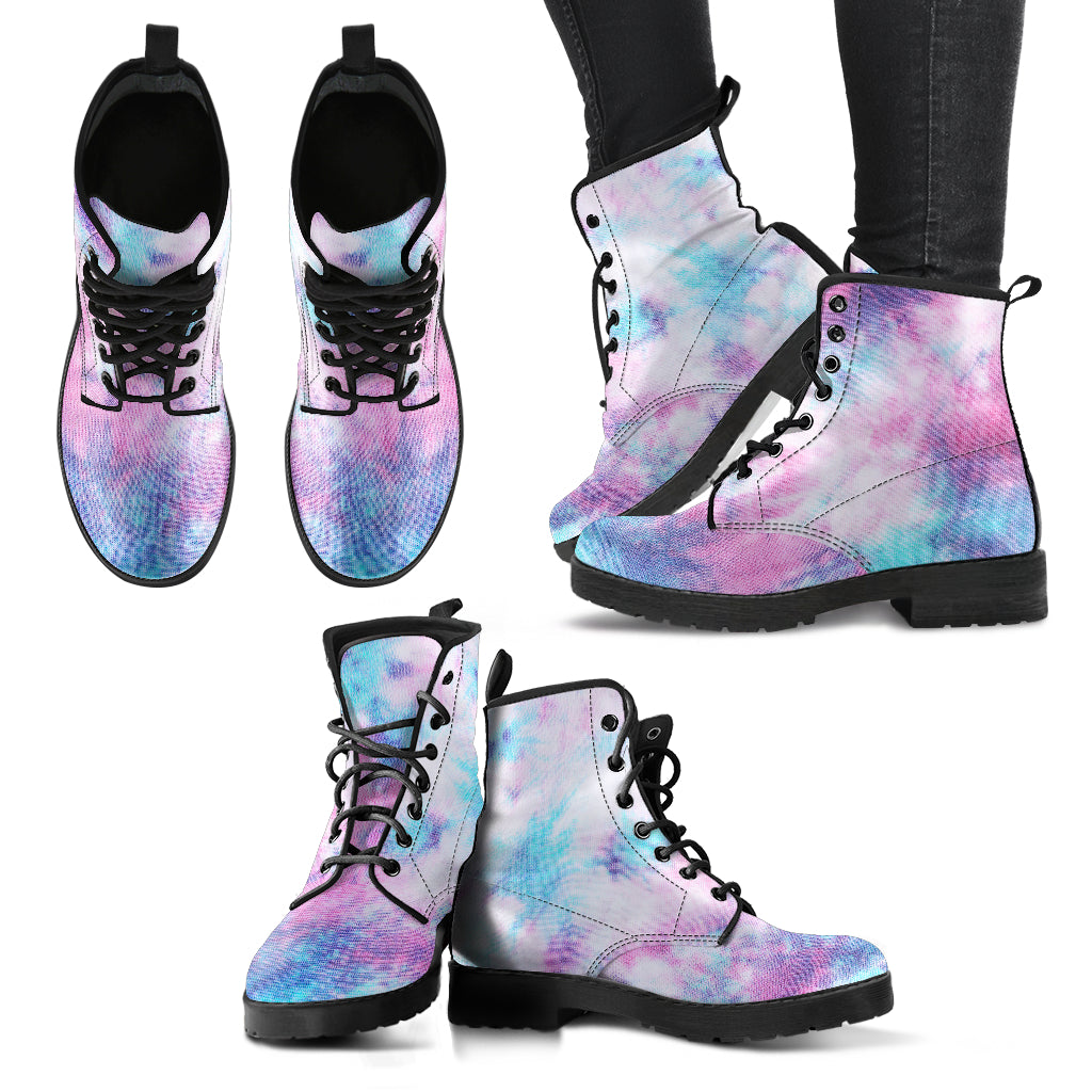 Blue & Pink Cotton Candy Womens Boots, Fashion Combat Boots, Vegan Leather Boots, Custom Shoes, Custom Boots, Cool Shoes