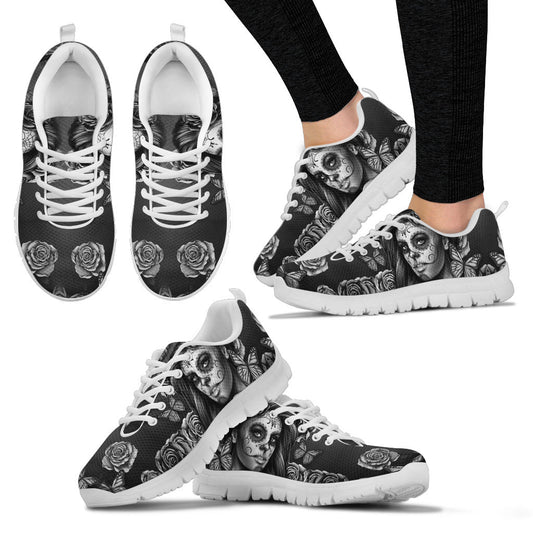 Black & White Calavera White Womens Sneakers