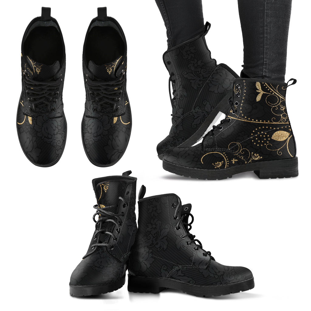 Gold Floral Decor Womens Boots