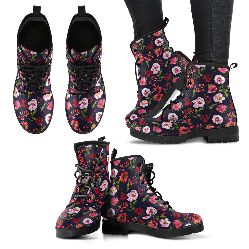 Floral Blush Pastel Roses Peonies - Leather Boots for Women