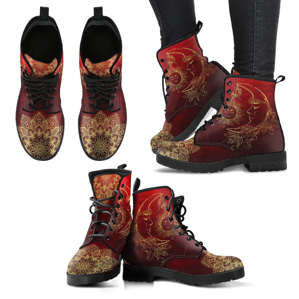 Red Sun & Moon Mandala Womens Boots
