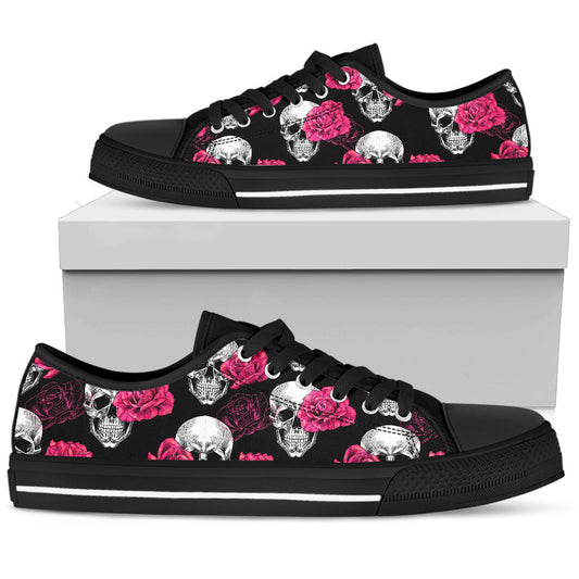 Pink Floral Skull - Low Tops