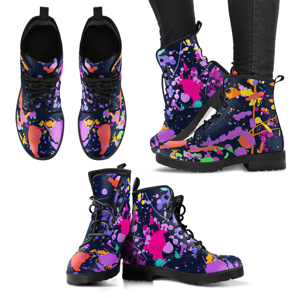 Colorful Paint Drip Abstract Art Womens Boots, Fashion Combat Boots, Vegan Leather Boots, Custom Shoes, Custom Boots, Cool Shoes