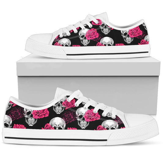 Pink Floral Skull - Low Tops