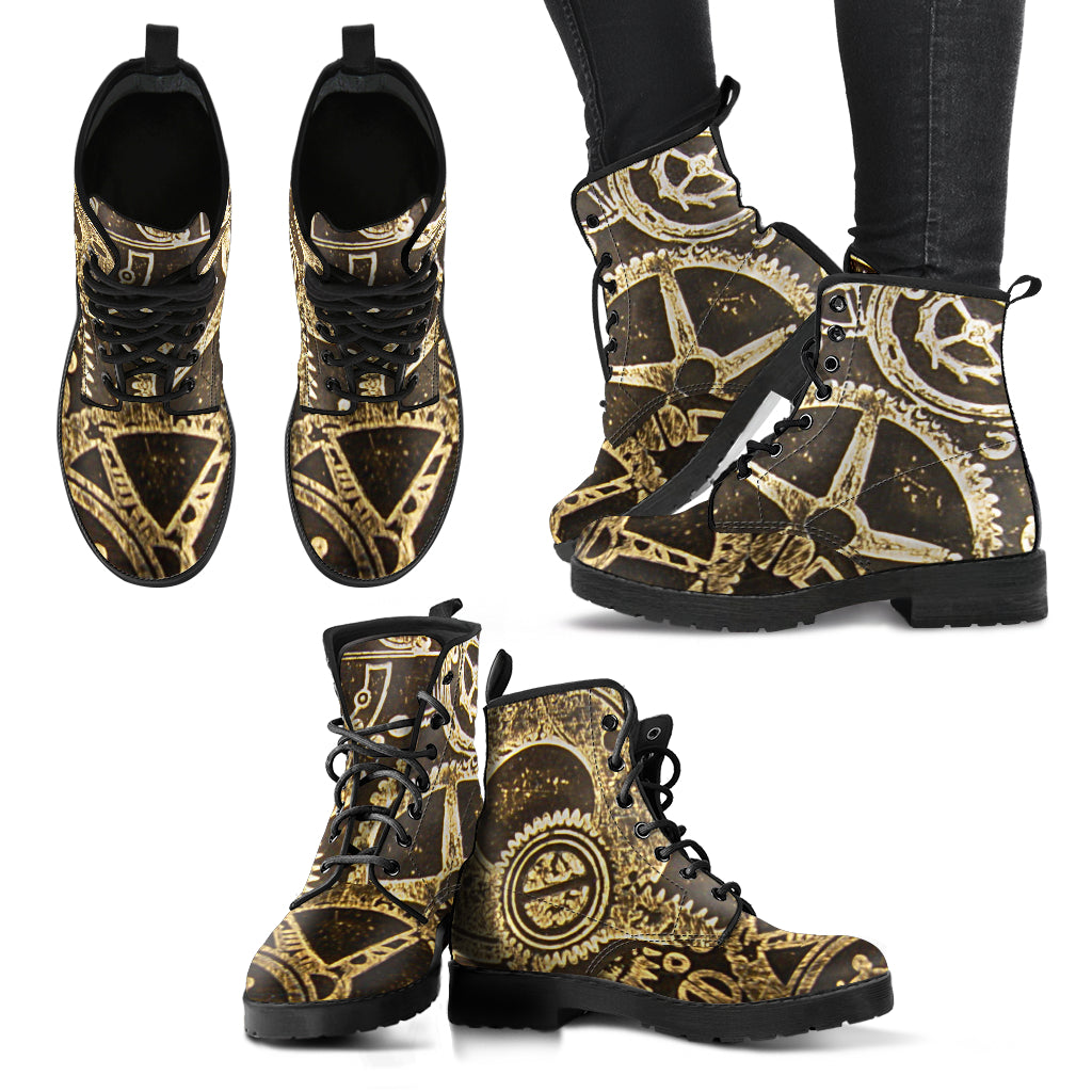 Women's Leather Boots - Black - Steampunk