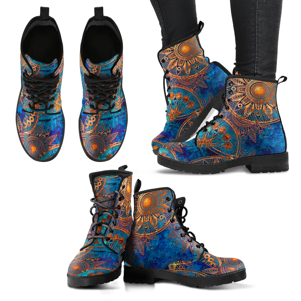 Blue Gold Boots, Fashion Combat Boots, Vegan Leather Boots, Custom Shoes, Custom Boots, Cool Shoes