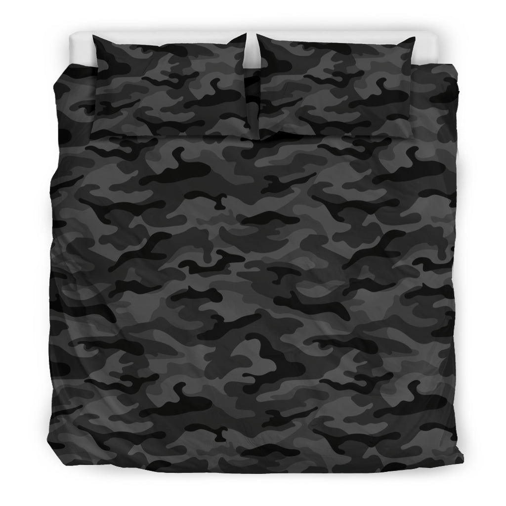Dark Grey Camouflage Bedding Set