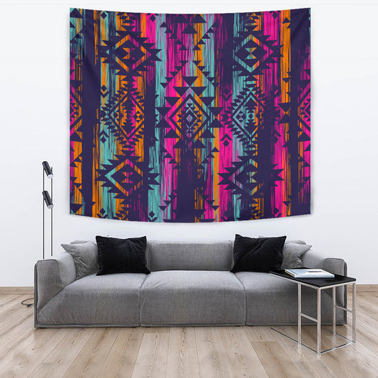 Colorful Boho Aztec Streaks Wall Tapestry