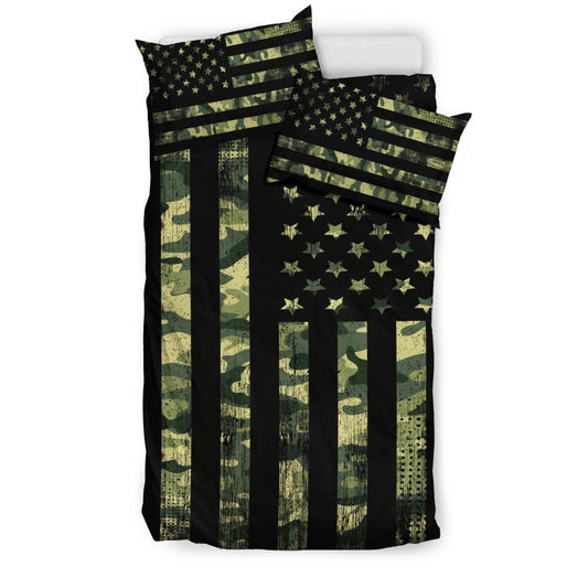 Army Dreen Camouflage American USA Flag Bedding Set