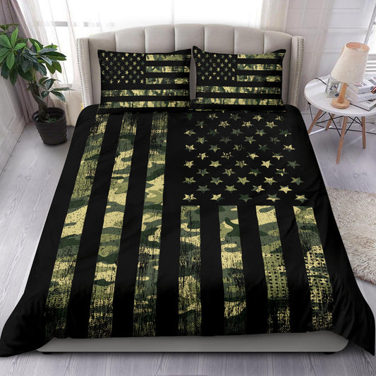 Army Dreen Camouflage American USA Flag Bedding Set