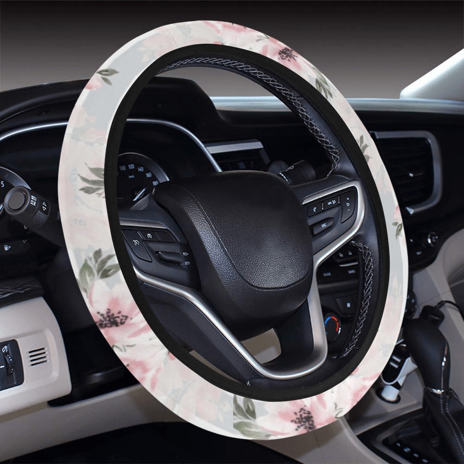 Pink Flower Stripes Steering Wheel Cover