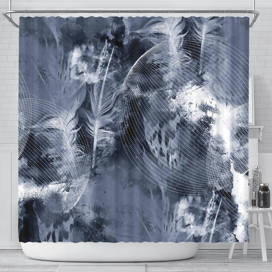 Grey Feathers Shower Curtain