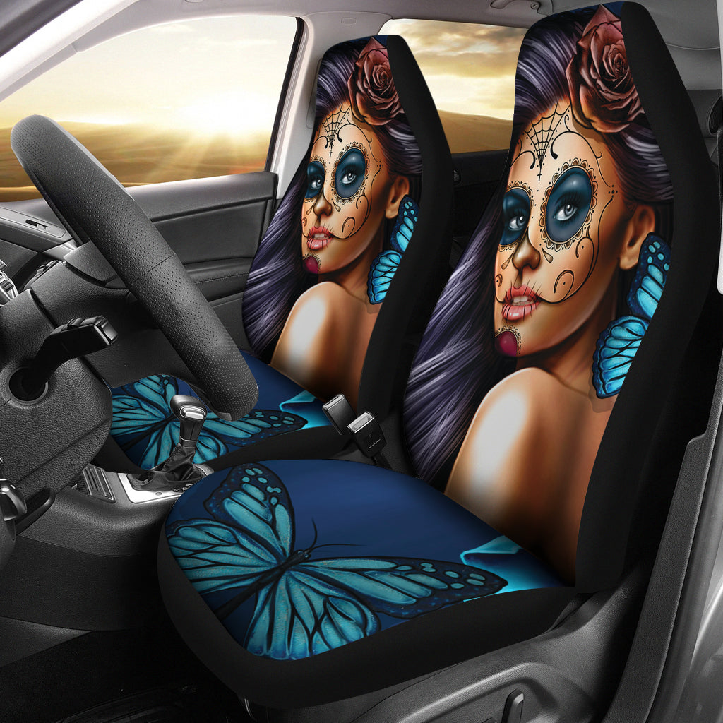 Blue Calavera Car Seat Covers