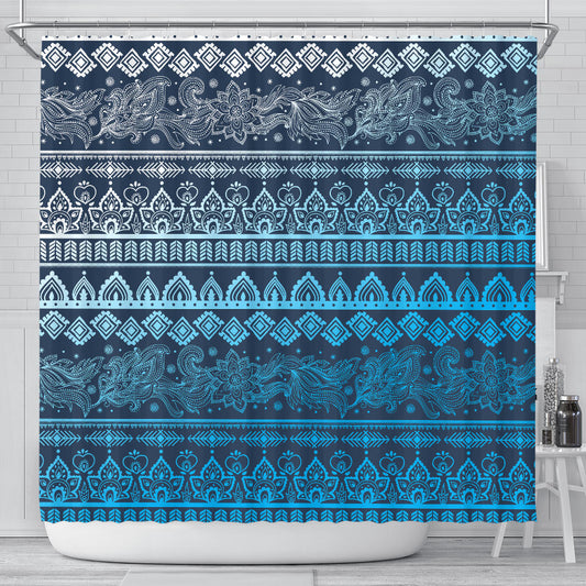 Blue Boho Shower Curtain