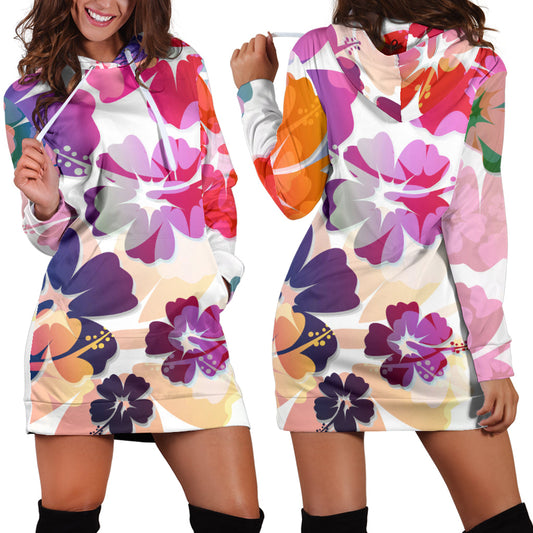Colorful Aloha Flowers Womens Hoodie Dress