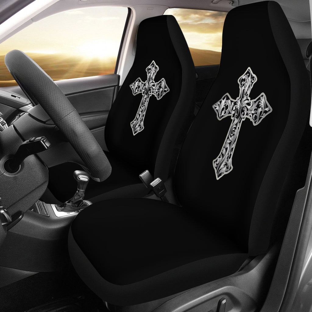 Silver Vintage Cross Car Seat Covers