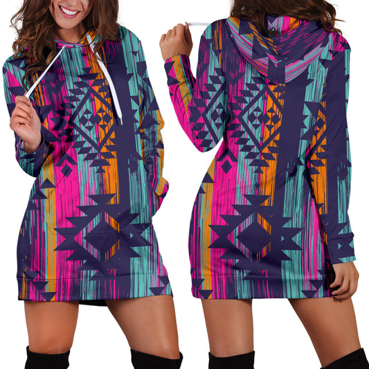 Colorful Boho Aztec Womens Hoodie Dress