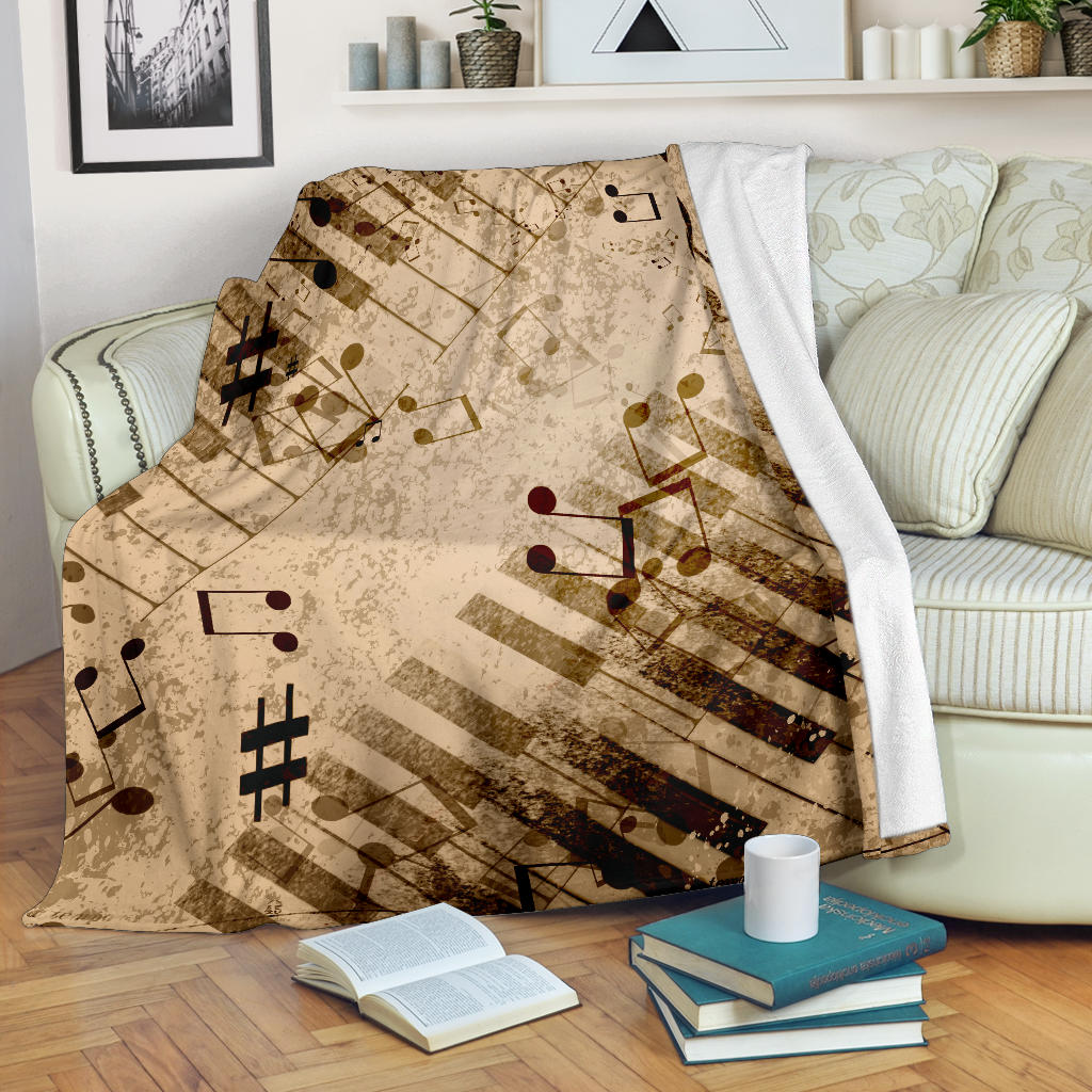 Vintage Piano Music Notes Blanket