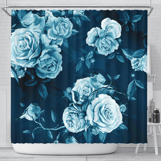 Navy Blue Roses Shower Curtain