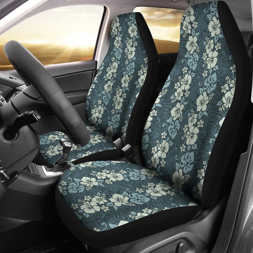 Green Floral Tribal Polynesian Car Seat Covers
