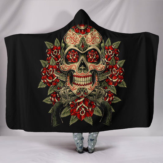 Skull And Roses - Hooded Blanket