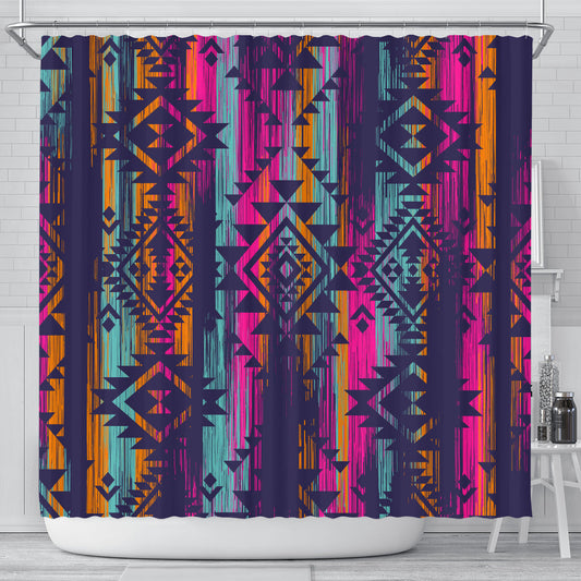 Colorful Boho Aztec Streaks Shower Curtain