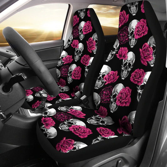 Pink Floral Skull - Car Seat Covers (Set of 2)
