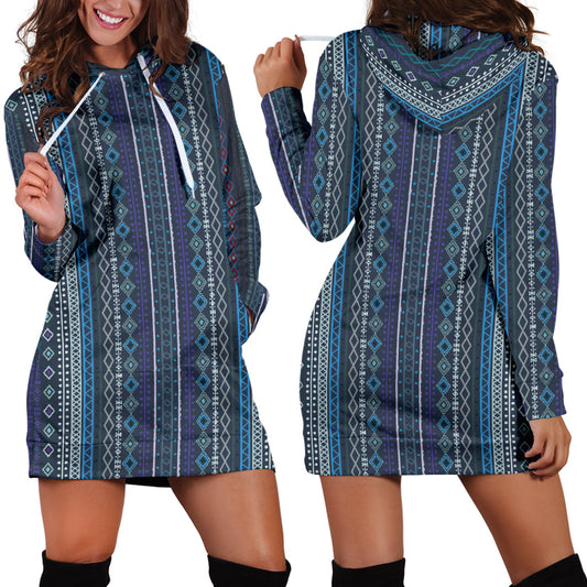 Blue Boho Stripes Womens Hoodie Dress