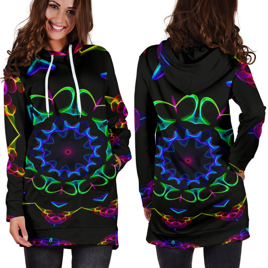 Colorful Neon Mandala Womens Hoodie Dress