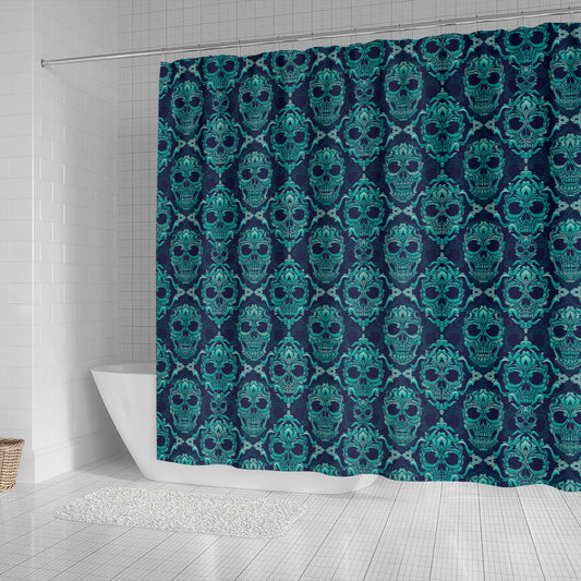 Green Skulls Pattern Shower Curtain
