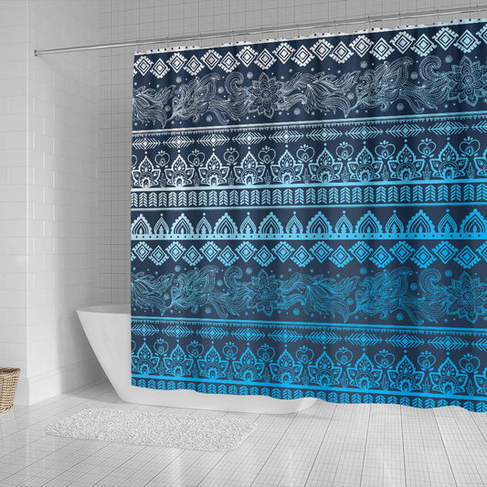 Blue Boho Shower Curtain