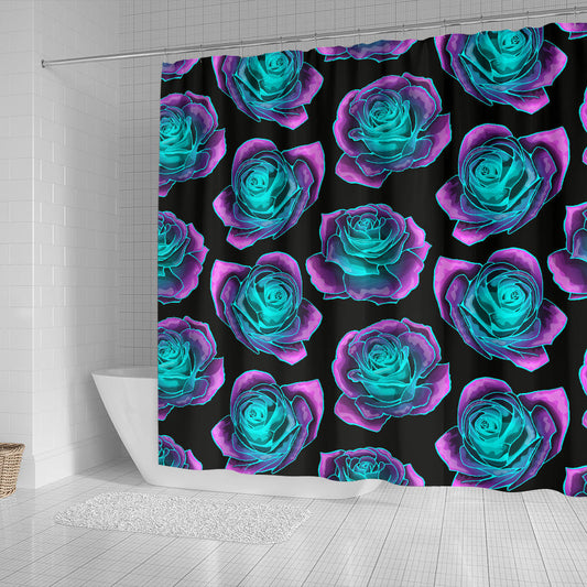 Neon Pink Roses Shower Curtain