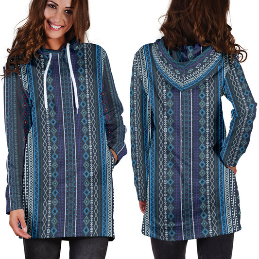 Blue Boho Stripes Womens Hoodie Dress