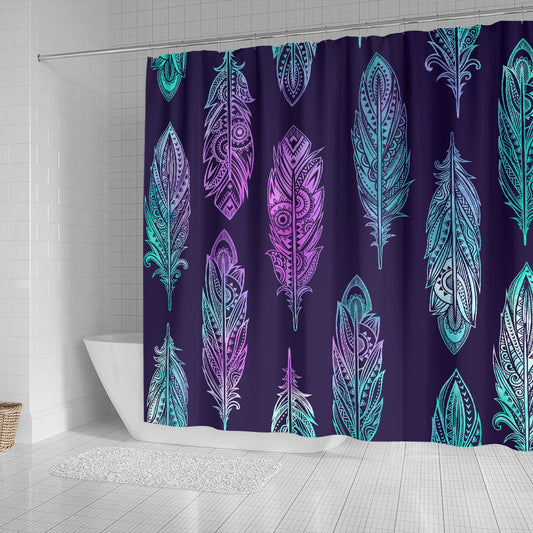 Neon Pink Feathers Shower Curtain