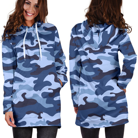 Blue Camouflage Womens Hoodie Dress