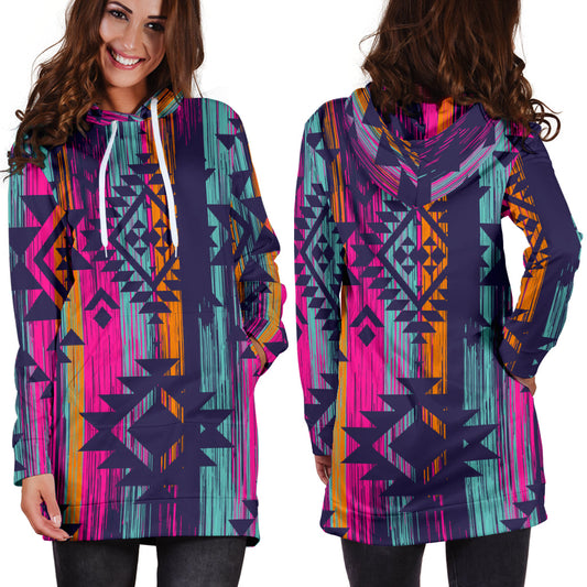 Colorful Boho Aztec Womens Hoodie Dress