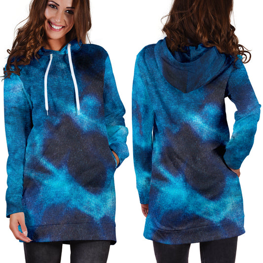 Blue Tie Dye Grunge Womens Hoodie Dress