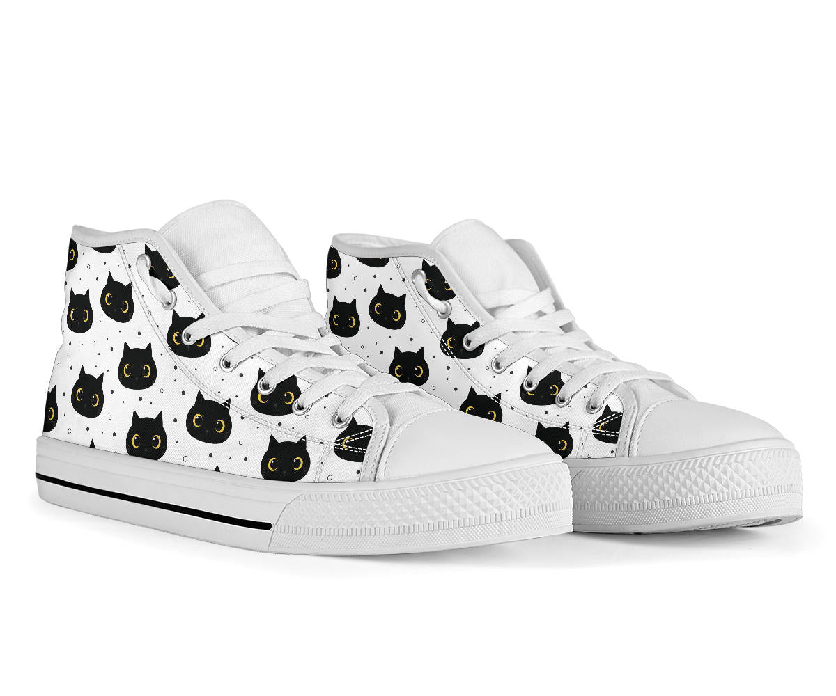 Black Cat Shoes - High Top Sneakers for Women
