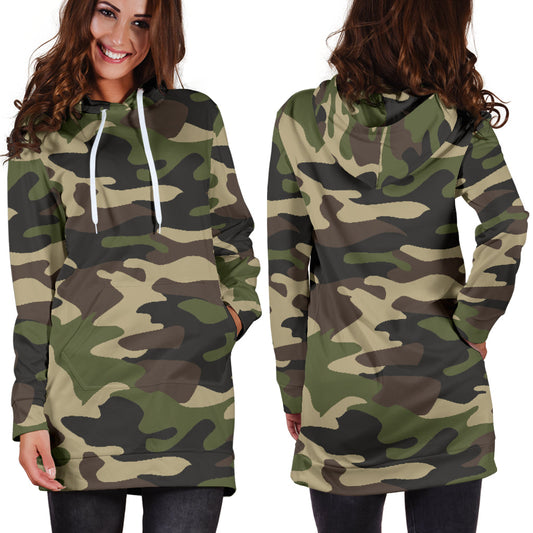 Army Green Camouflage Womens Hoodie Dress