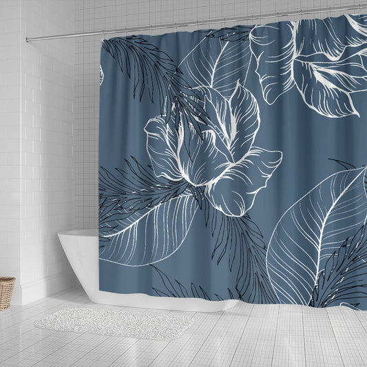 Grey Abstract Floral Outline Shower Curtain