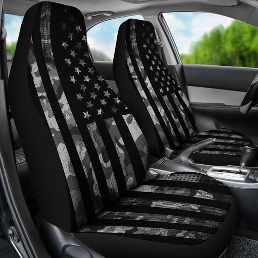 Grey Camouflage USA Flag Car Seat Covers