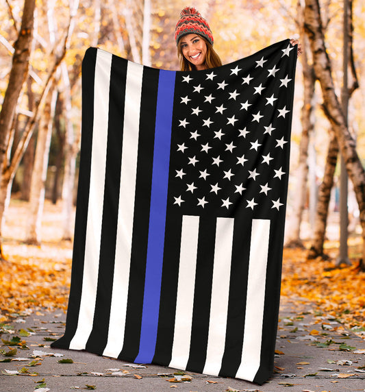 American USA Flag Blue Stripe Police Officer Blanket