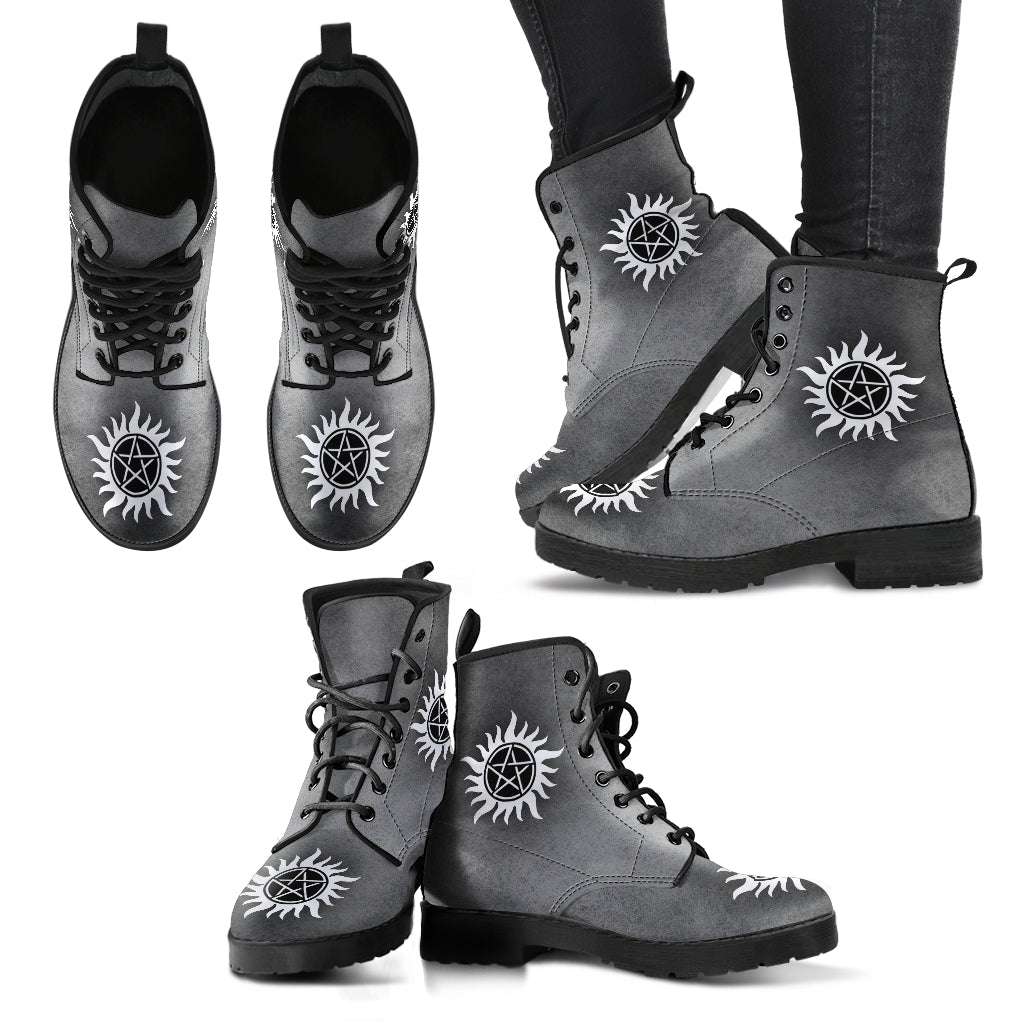 Custom Design Supernatural Shoes, Printed Custom Shoes, Women's Boots, Vegan Leather Combat Boots, Classic Boot, Lace Up Boot , Casual Boots Women
