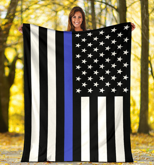 American USA Flag Blue Stripe Police Officer Blanket